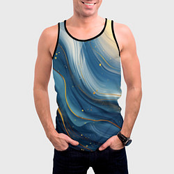Майка-безрукавка мужская Золотая волнистая текстура на синей ткани, цвет: 3D-черный — фото 2