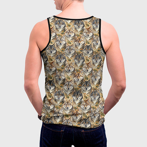 Мужская майка без рукавов Мотив с мордами волков / 3D-Черный – фото 4