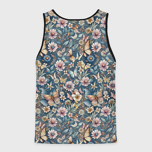 Мужская майка без рукавов Летний узор с цветами и бабочками / 3D-Черный – фото 2