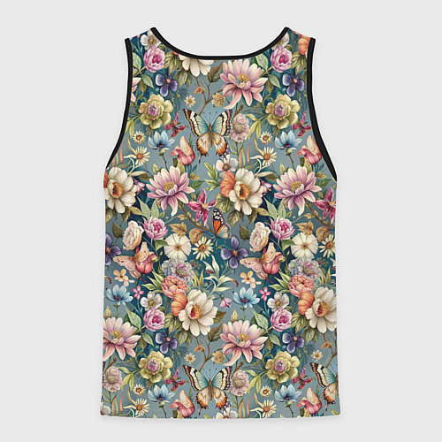 Мужская майка без рукавов Бабочки и цветы летнее сочетание / 3D-Черный – фото 2