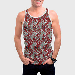 Майка-безрукавка мужская Цветочный паттерн красно-серый, цвет: 3D-белый — фото 2
