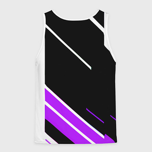 Мужская майка без рукавов Бело-фиолетовые полосы на чёрном фоне / 3D-Белый – фото 2