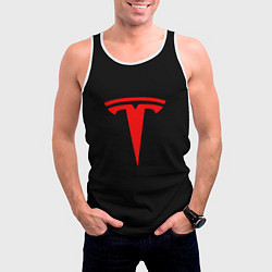 Майка-безрукавка мужская Tesla red logo, цвет: 3D-белый — фото 2