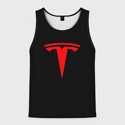 Майка-безрукавка мужская Tesla red logo, цвет: 3D-черный