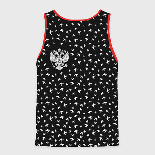 Мужская майка без рукавов Герб РФ и ласточки на чёрном / 3D-Красный – фото 2