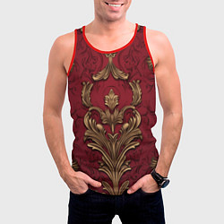 Майка-безрукавка мужская Объемный золотой узор лепнины на красном текстурно, цвет: 3D-красный — фото 2