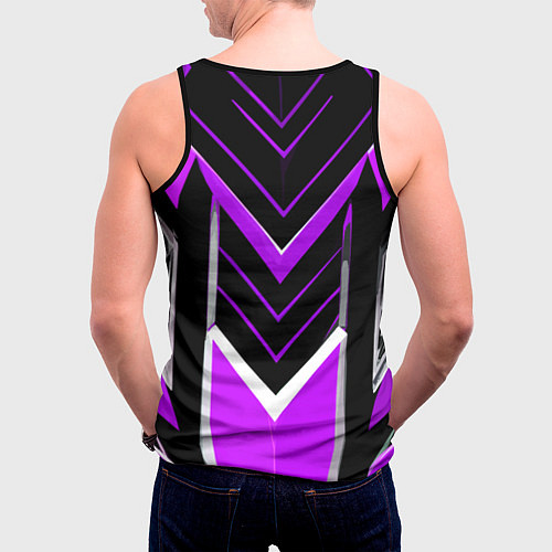 Мужская майка без рукавов Фиолетово-серые полосы на чёрном фоне / 3D-Черный – фото 4
