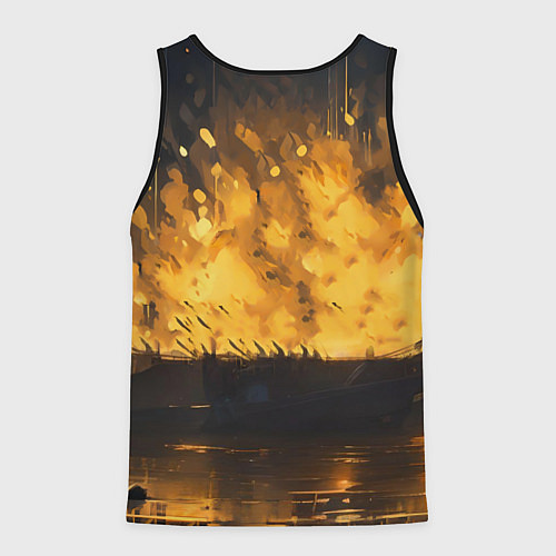 Мужская майка без рукавов Гитарист играющий в пламени / 3D-Черный – фото 2