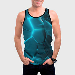 Майка-безрукавка мужская Неоновые холодные голубые плиты в разломе, цвет: 3D-черный — фото 2