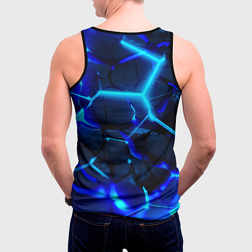Мужская майка без рукавов Яркие голубые неоновые плиты в разломе / 3D-Черный – фото 4