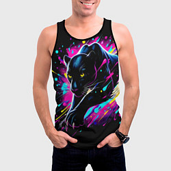 Майка-безрукавка мужская Мощная пантера прыгает - нейросеть, цвет: 3D-черный — фото 2