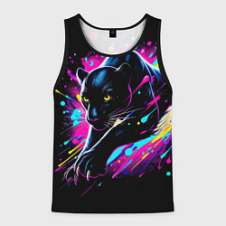 Майка-безрукавка мужская Мощная пантера прыгает - нейросеть, цвет: 3D-черный