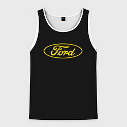 Майка-безрукавка мужская Ford logo yellow, цвет: 3D-белый