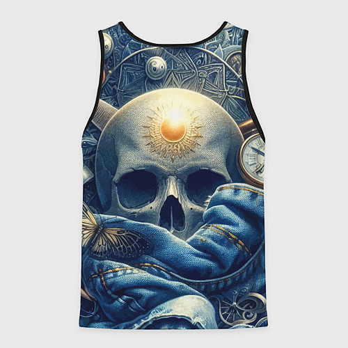 Мужская майка без рукавов Авангардная композиция с черепом - нейросеть / 3D-Черный – фото 2