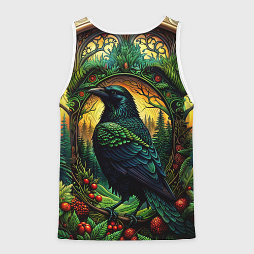Мужская майка без рукавов Скандинавский ворон лесной узор / 3D-Белый – фото 2