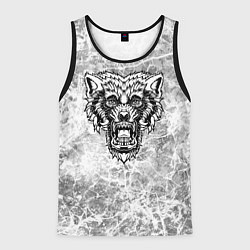 Майка-безрукавка мужская Черно-белый злой волк на сером фоне, цвет: 3D-черный