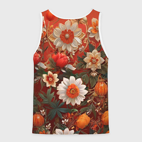 Мужская майка без рукавов Умилительный лисёнок в цветах / 3D-Белый – фото 2