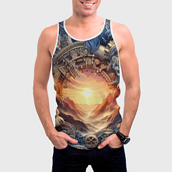 Майка-безрукавка мужская Закат солнца в горах - стимпанк коллаж, цвет: 3D-белый — фото 2