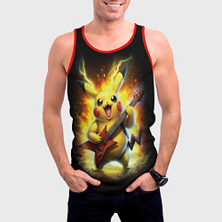 Майка-безрукавка мужская Пикачу рок звезда с электрогитарой, цвет: 3D-красный — фото 2
