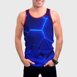 Майка-безрукавка мужская Текстура темных синих неоновые плиты, цвет: 3D-красный — фото 2