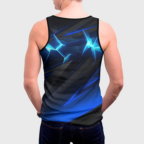 Мужская майка без рукавов Абстракция синяя из градиента и линий / 3D-Черный – фото 4
