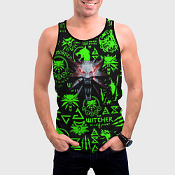 Майка-безрукавка мужская Ведьмак кислотные логотипы волк, цвет: 3D-черный — фото 2