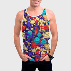 Майка-безрукавка мужская Космические мультяшные персонажи, цвет: 3D-белый — фото 2