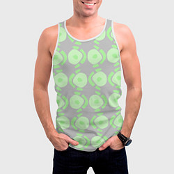 Майка-безрукавка мужская Абстрактные зеленые фигуры на сером, цвет: 3D-белый — фото 2