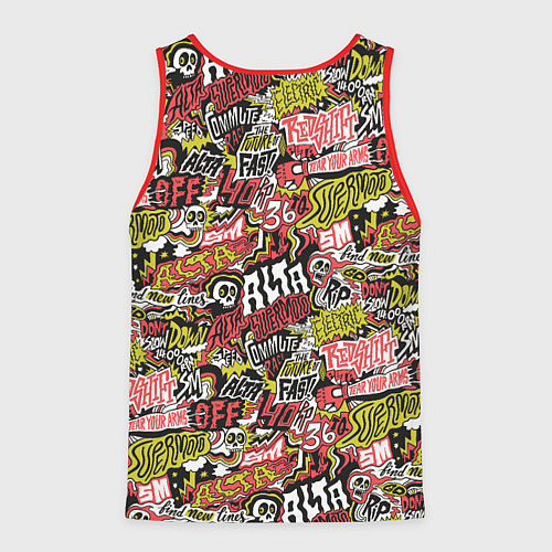 Мужская майка без рукавов Супер мото паттерн с надписями и черепками / 3D-Красный – фото 2
