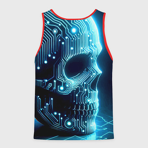 Мужская майка без рукавов Cyber neon skull - ai art с дорожками на плате / 3D-Красный – фото 2