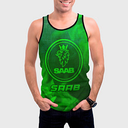 Майка-безрукавка мужская Saab - green gradient, цвет: 3D-черный — фото 2