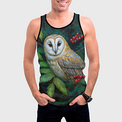 Майка-безрукавка мужская Сипуха среди листьев и ягод, цвет: 3D-черный — фото 2