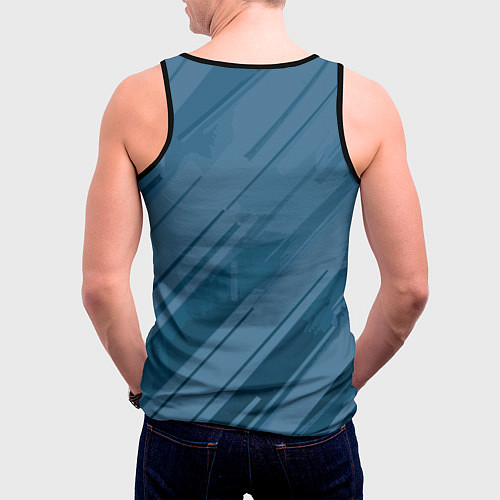 Мужская майка без рукавов Тёмный сине-голубой полосами / 3D-Черный – фото 4
