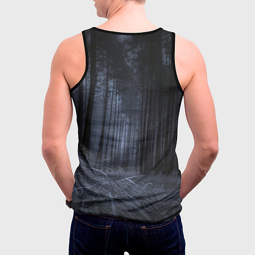Мужская майка без рукавов Крестный котец в лесу / 3D-Черный – фото 4