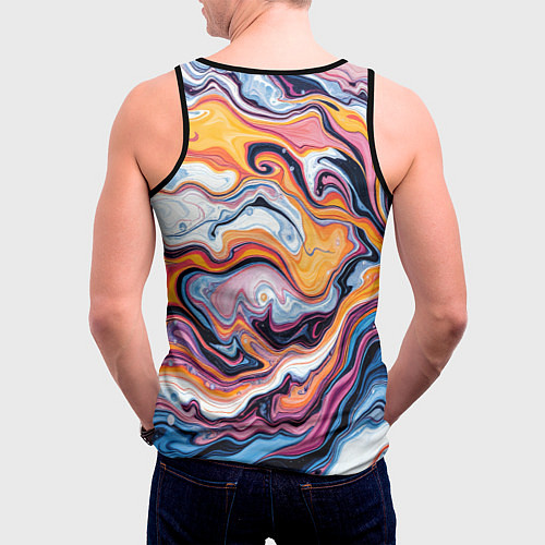 Мужская майка без рукавов Жидкие разноцветные краски / 3D-Черный – фото 4