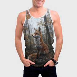Майка-безрукавка мужская Лис в осеннем лесу, цвет: 3D-белый — фото 2
