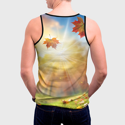 Мужская майка без рукавов Рыжая лисичка осенью / 3D-Черный – фото 4
