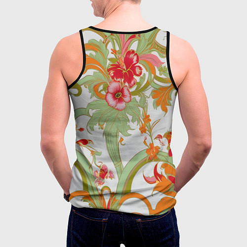 Мужская майка без рукавов Яркий цветочный узор / 3D-Черный – фото 4