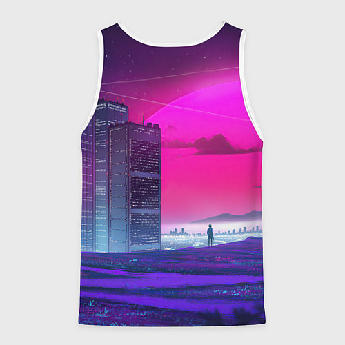 Мужская майка без рукавов Synthwave неоновый город / 3D-Белый – фото 2