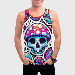 Майка-безрукавка мужская Череп в мухоморной шляпе - нейроарт, цвет: 3D-красный — фото 2
