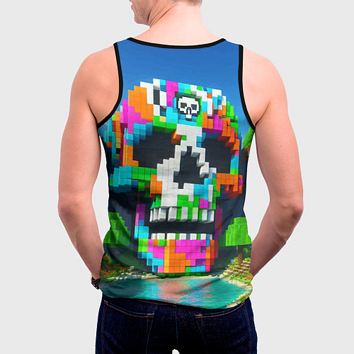 Мужская майка без рукавов Minecraft landscape with skull - ai art fantasy / 3D-Черный – фото 4