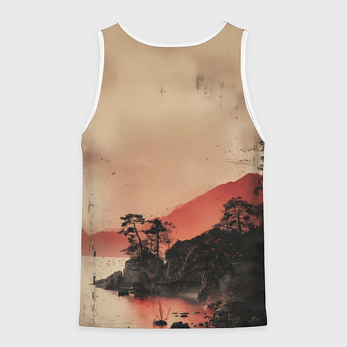 Мужская майка без рукавов Башня на фоне алого заката - Япония / 3D-Белый – фото 2