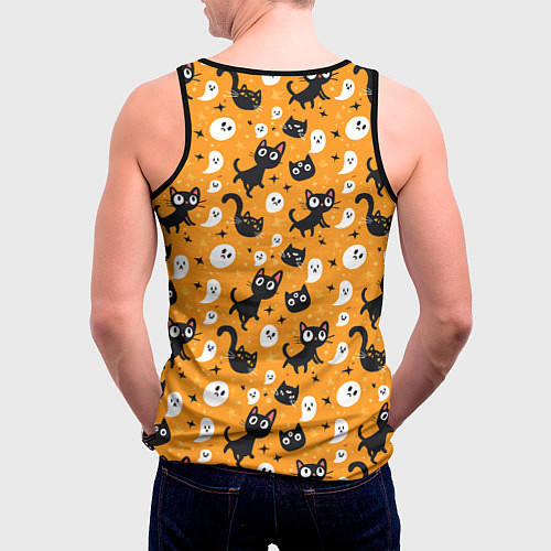 Мужская майка без рукавов Паттерн с черными кошками / 3D-Черный – фото 4
