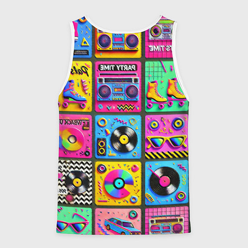 Мужская майка без рукавов Вибрации 90-х вечеринка в стиле ретро / 3D-Белый – фото 2