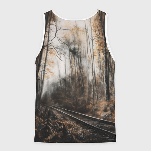 Мужская майка без рукавов Паровоз со звездой в осеннем лесу / 3D-Белый – фото 2