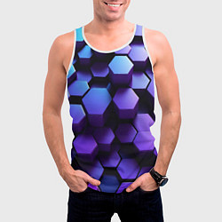 Майка-безрукавка мужская Абстрактные трехмерные фиолетовые гексагоны, цвет: 3D-белый — фото 2