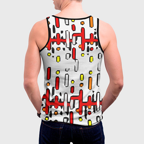 Мужская майка без рукавов Красно-жёлтые линии и точки на белом фоне / 3D-Черный – фото 4