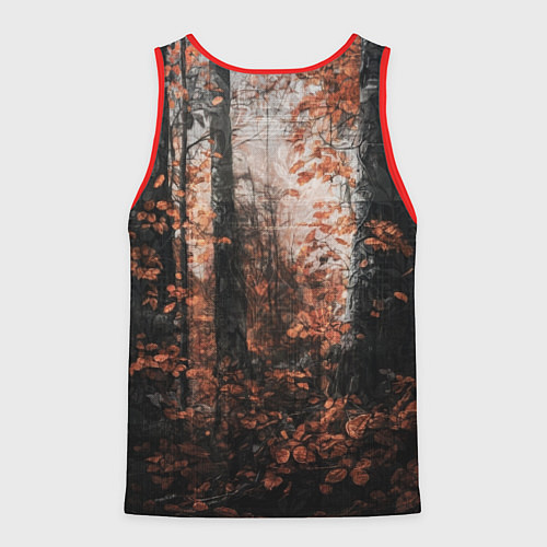 Мужская майка без рукавов Серый лис в лесной чаще / 3D-Красный – фото 2
