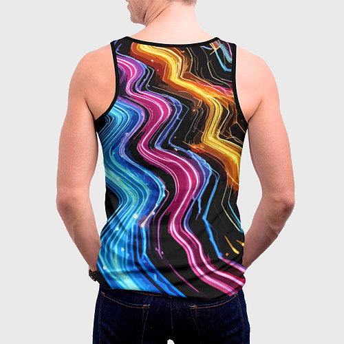 Мужская майка без рукавов Неоновые полосы - нейроарт / 3D-Черный – фото 4