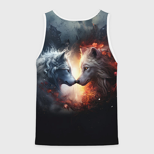 Мужская майка без рукавов Влюбленные волки огонь и лед / 3D-Белый – фото 2